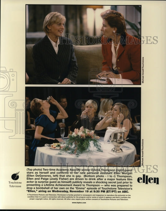 Undated Press Photo Emma Thompson Ellen DeGeneres and Joely Fisher on Ellen - Historic Images