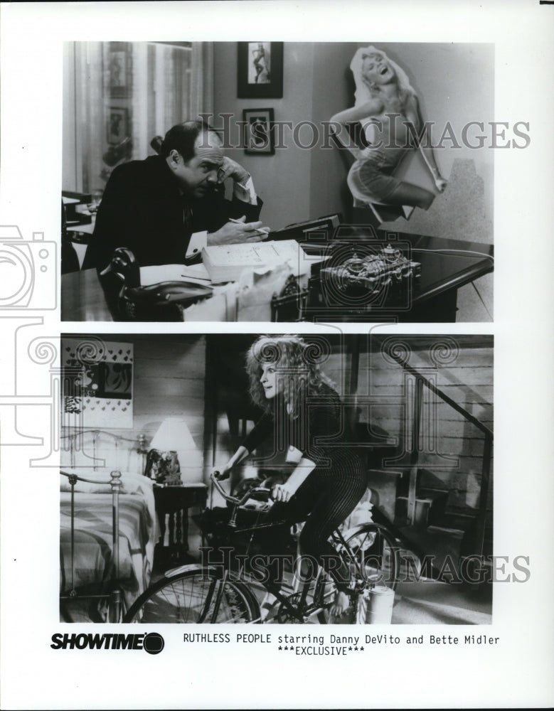 1987 Press Photo Danny DeVito and Bette Midler star in Ruthless People - Historic Images