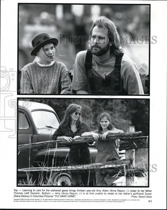 1996 Press Photo Anna Paquin Jeff Daniels and Dana Delany star in Fly Away Home-Historic Images