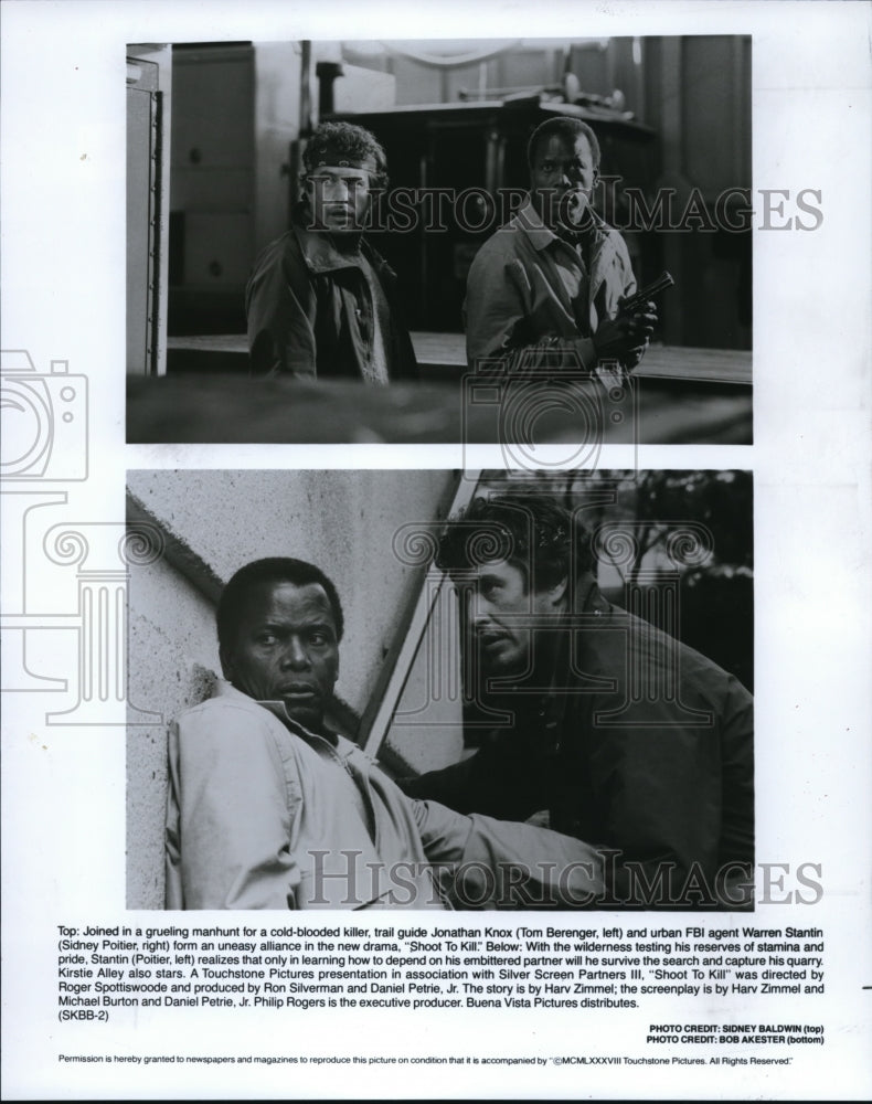 1988 Tom Berenger and Sidney Poitier star in Shoot to Kill - Historic Images