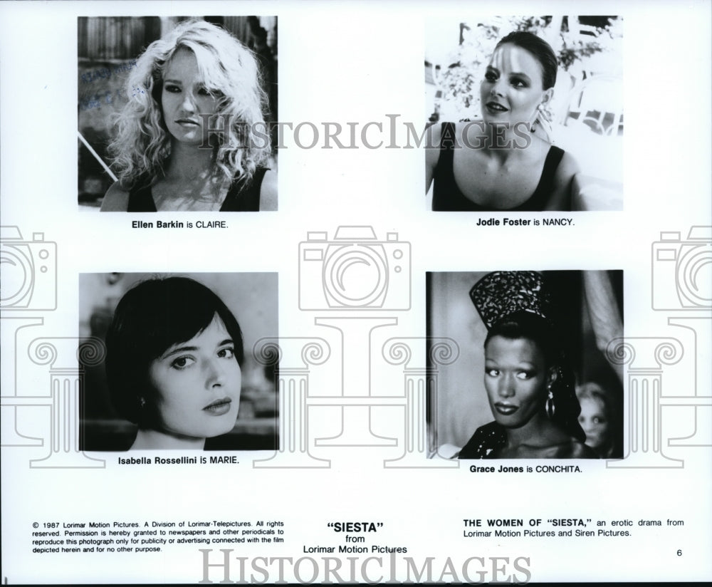 1986, Ellen Barkin, Jodie Foster & Grace Jones in Siesta - cvp43076 - Historic Images