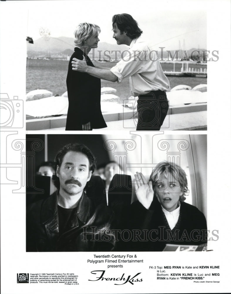 1995 Press Photo Meg Ryan and Kevin Kline star in French Kiss movie film-Historic Images
