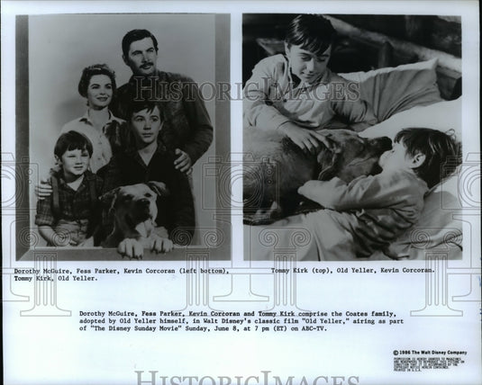 1986 Press Photo Dorothy McGuire Fess Parker Kevin Corcoran in Old Yeller- Historic Images