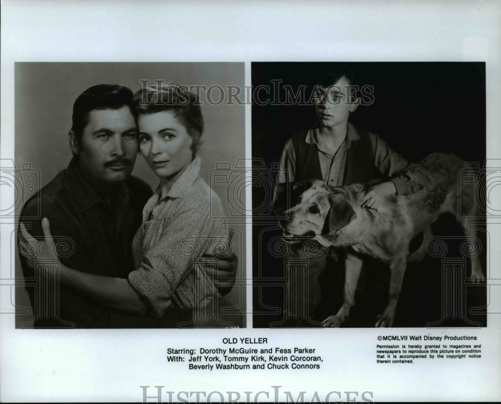 1985 Press Photo Dorothy McGuire Fess Parker Tommy Kirk in Old Yeller - Historic Images