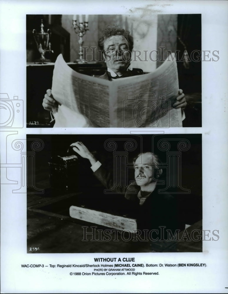 1988 Press Photo Michael Caine and Ben Kingsley in Without A Clue - cvp45630 - Historic Images