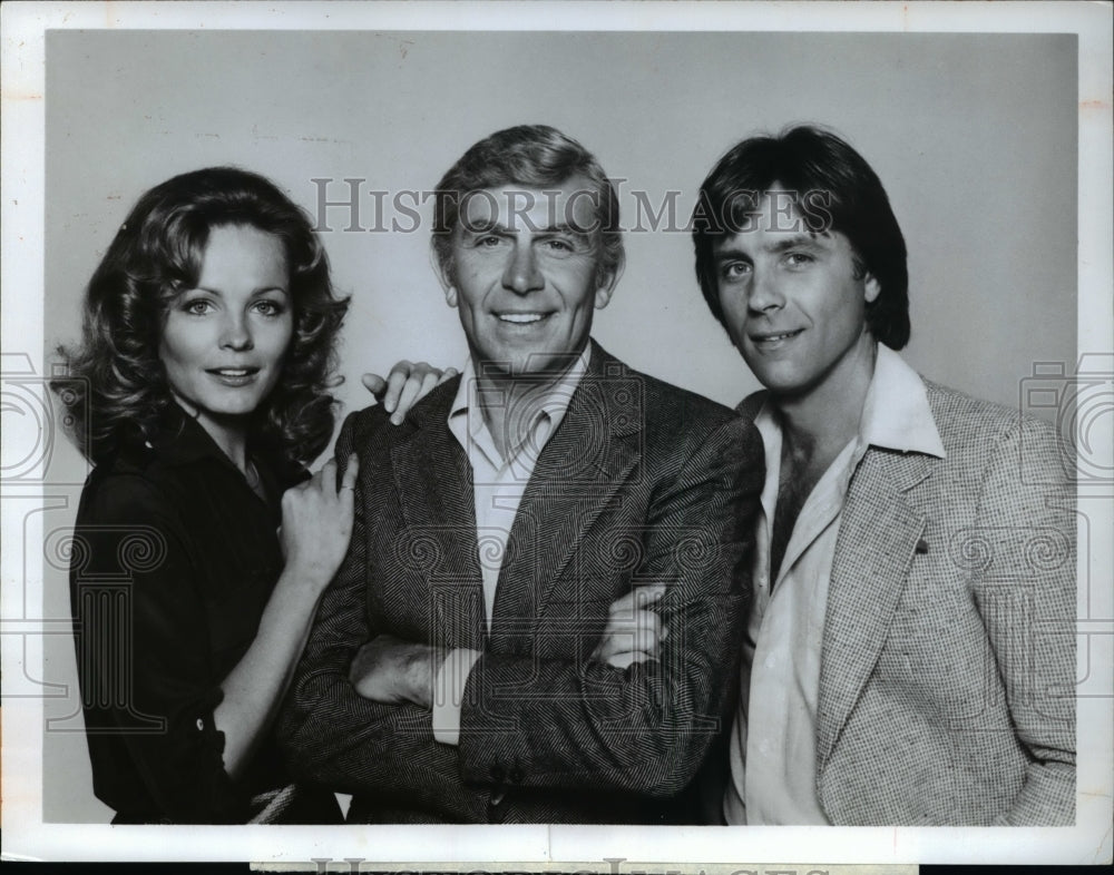 1979 Press Photo Trish Stewart Andy Griffith and Joel Higgins in Salvage 1 - Historic Images