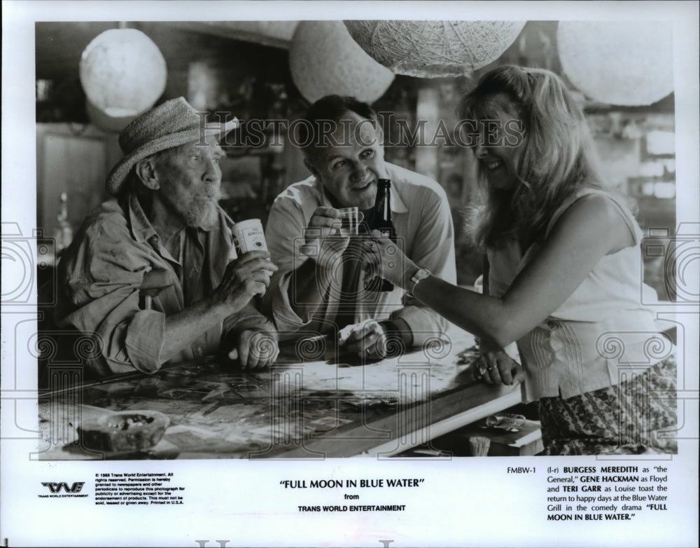 1989, Burgess Meredith, Gene Hackman in Full Moon in Blue Water - Historic Images