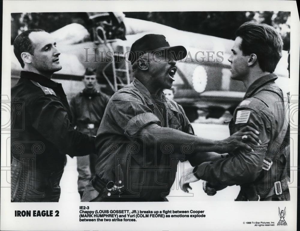 1989 Press Photo Louis Gossett Jr. Mark Humphrey Colm Feore in Iron Eagle II - Historic Images