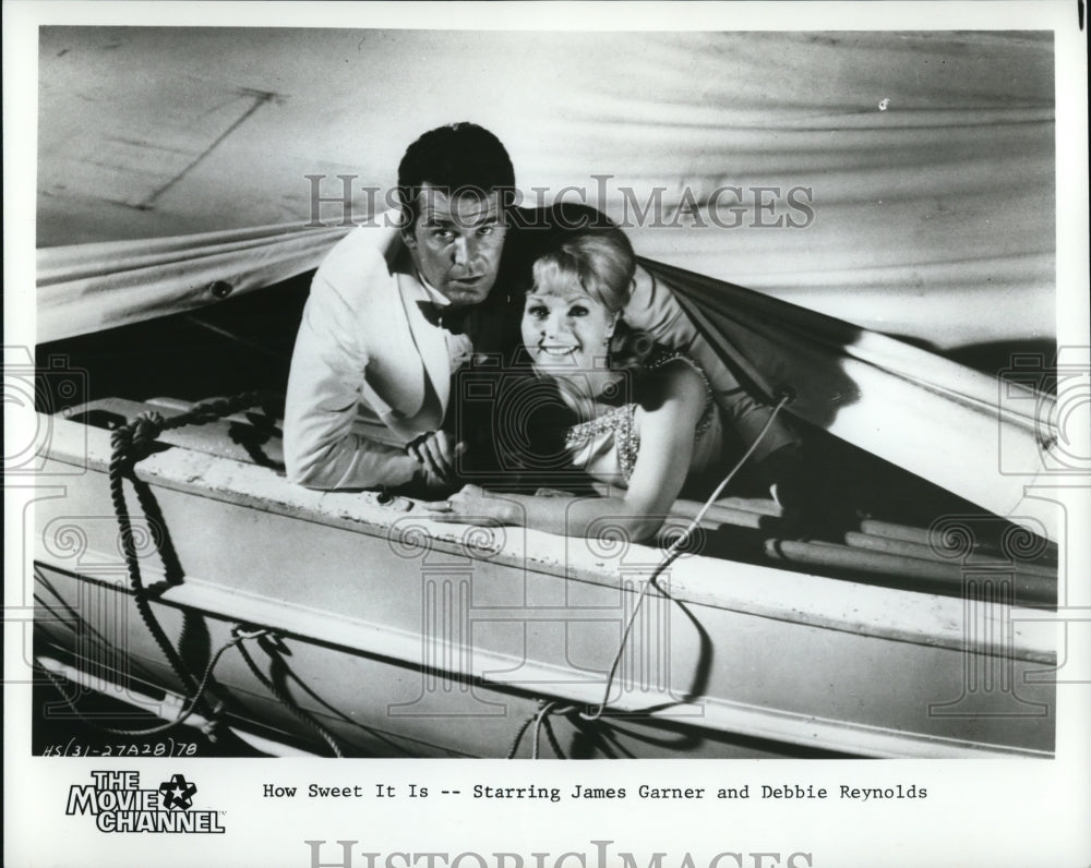 1986 Press Photo James Garner and Debbie Reynolds star in How Sweet It Is - Historic Images