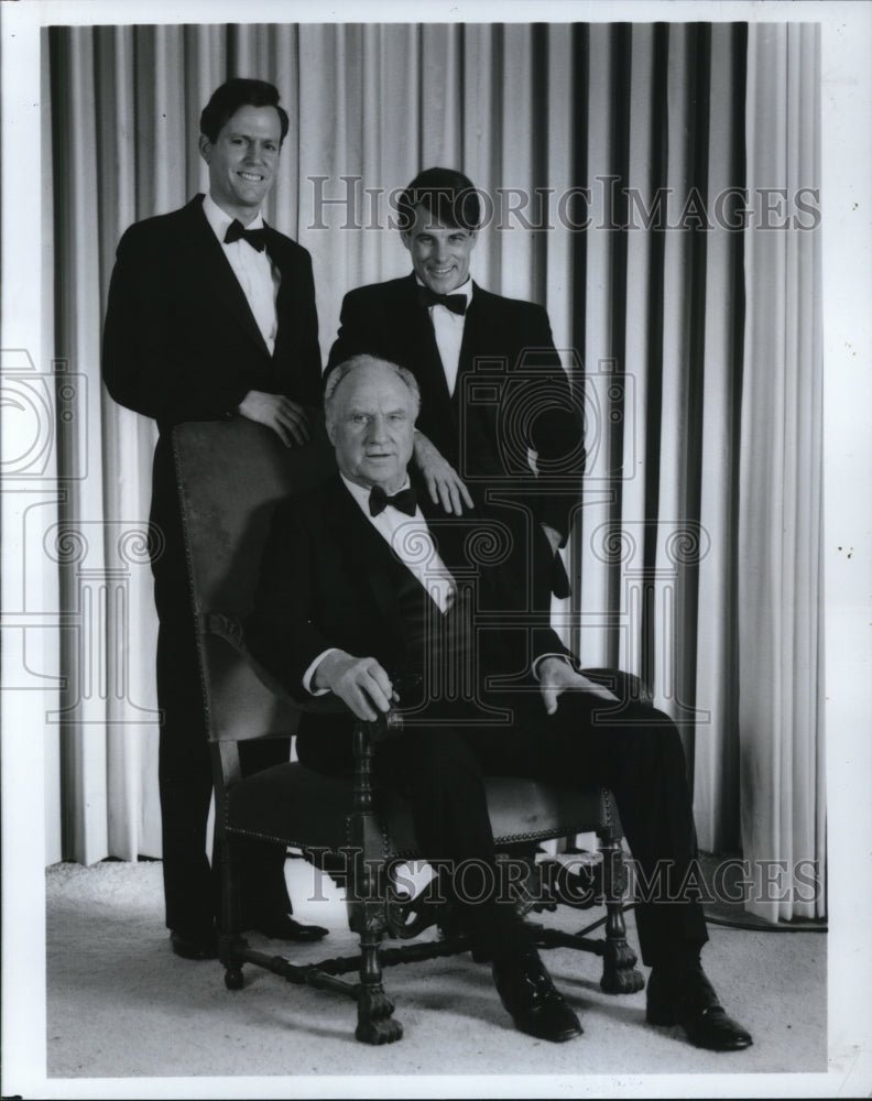 1985 Press Photo Jack Warden Cliff de Young Brad Davis in Robert Kennedy - Historic Images