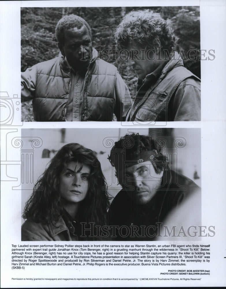 1988 Sidney Poitier, Tom Berenger & Kristie Alley in Shoot To Kill - Historic Images