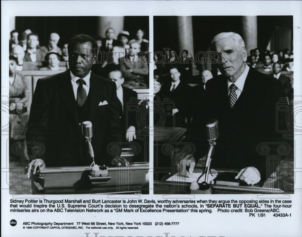 1991 Press Photo Sidney Poitier &amp; Burt Lancaster in Separate But Equal-Historic Images