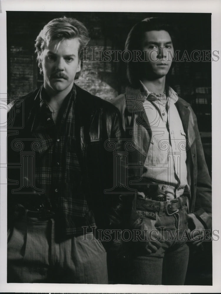 1990, Kiefer Sutherland and Lou Diamond Philips in Renegades - Historic Images