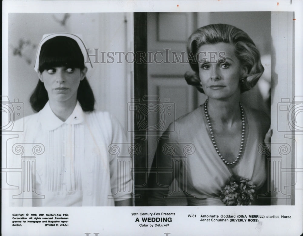 1978 Press Photo Dina Merrill and Beverly Ross in &quot;A Wedding&quot; - cvp49640-Historic Images