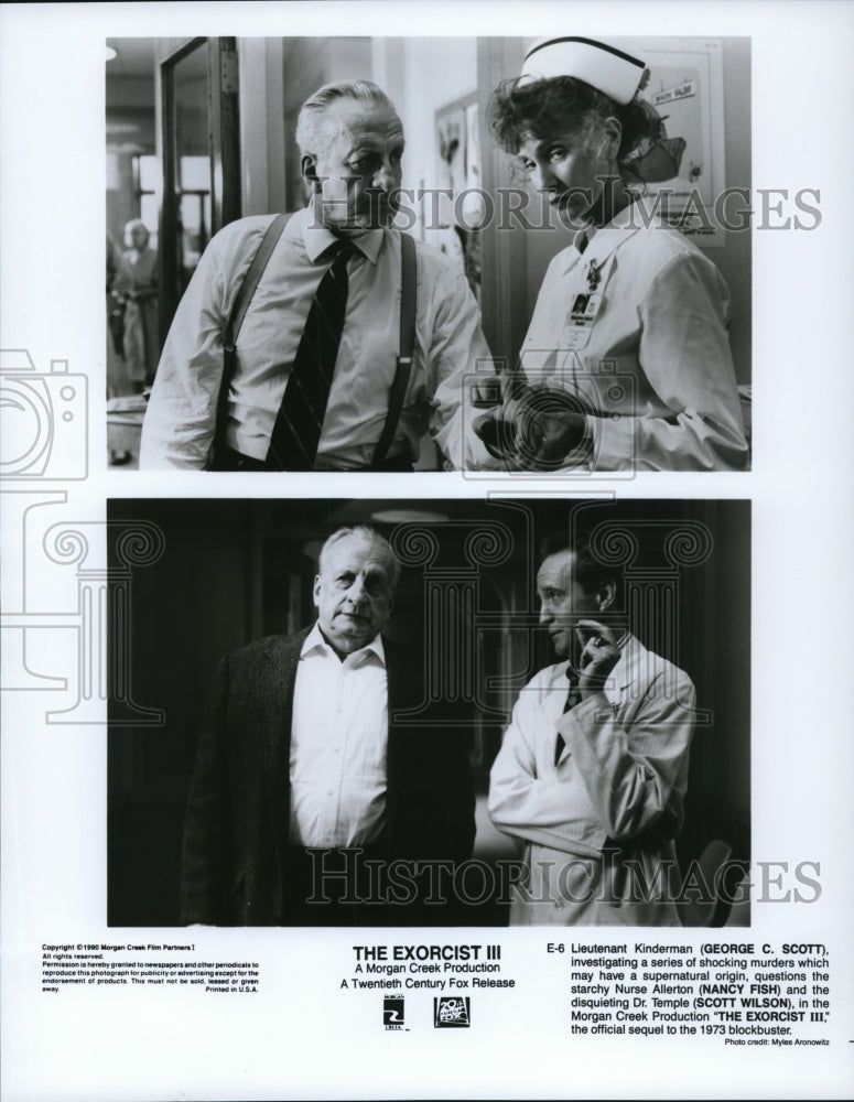 1991 Press Photo George C. Scott Nancy fish Scott Wilson "The Exorcist III" - Historic Images