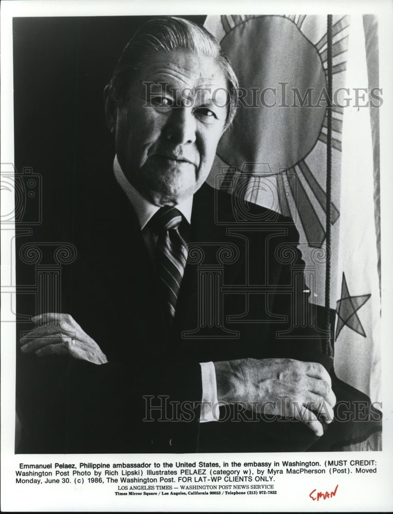 1986 Emmanuel Pelaez Philippine Ambassador to United States - Historic Images