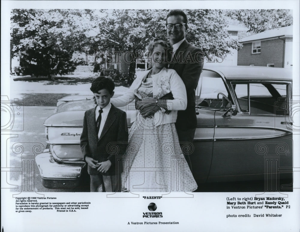 1991 Press Photo Bryan Madorksy Mary Beth Hart Randy Quaid In Parents - Historic Images