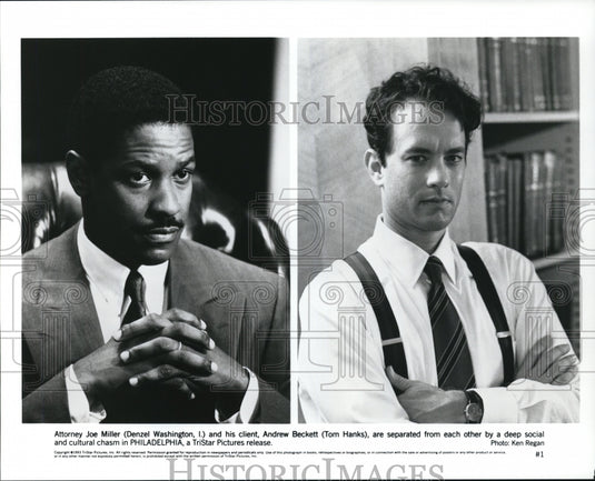 1993 Press Photo Tom Hanks & Denzel Washington in Philadelphia - cvp50103 - Historic Images