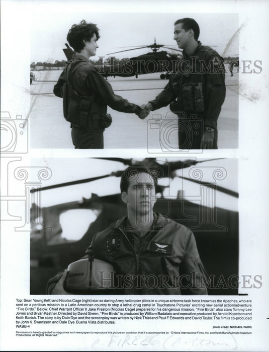 1990 Press Photo Sean Young & Nicolas Cage in Fire Birds - cvp50405-Historic Images