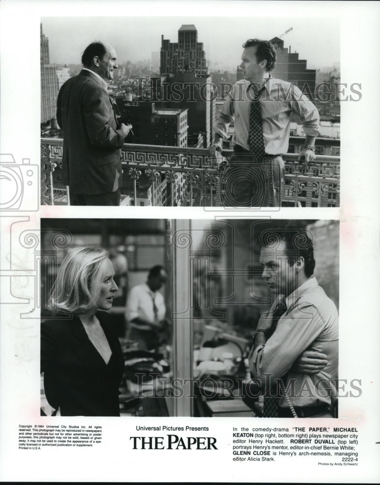 1994, Michael Keaton Robert Duvall Glenn Close in The Paper - Historic Images