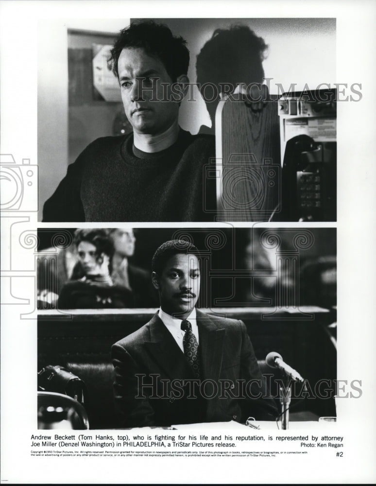 1993 Press Photo Tom Hanks &amp; Denzel Washington in Philadelphia - cvp50451-Historic Images