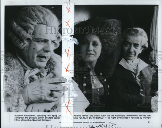 1983 Press Photo Marcello Mastroianni Andrea Ferreol "La Nuit de Varennes"- Historic Images