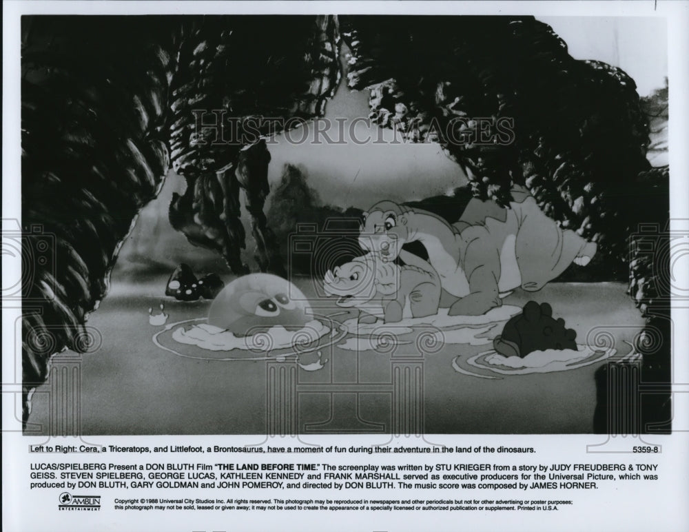 1988 Press Photo Scene from animated cartoon movie The Land Before Time - Historic Images