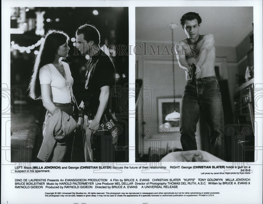 1993 Milla Jovovich and Christian Slater star in Kuffs - Historic Images