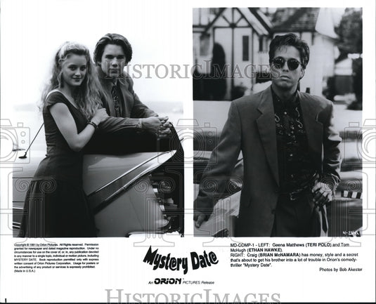 1992 Press Photo Teri Polo, Ethan Hawke, Brian McNamara in Mystery Date - Historic Images