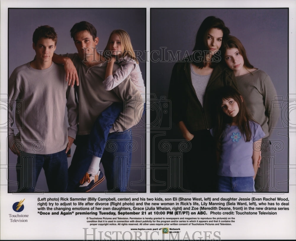 1999 Press Photo Billy Campbell, Shane West &amp; Sela Ward in Once &amp; Again - Historic Images