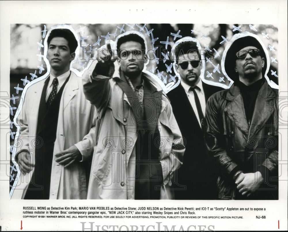 1991, Russell Wong, Mario Van Peebles &amp; Judd Nelson in New Jack City - Historic Images