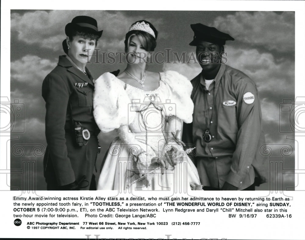 1997 Press Photo Kirstie Alley Lynn Redgrave and Daryll Mitchell in Toothless - Historic Images
