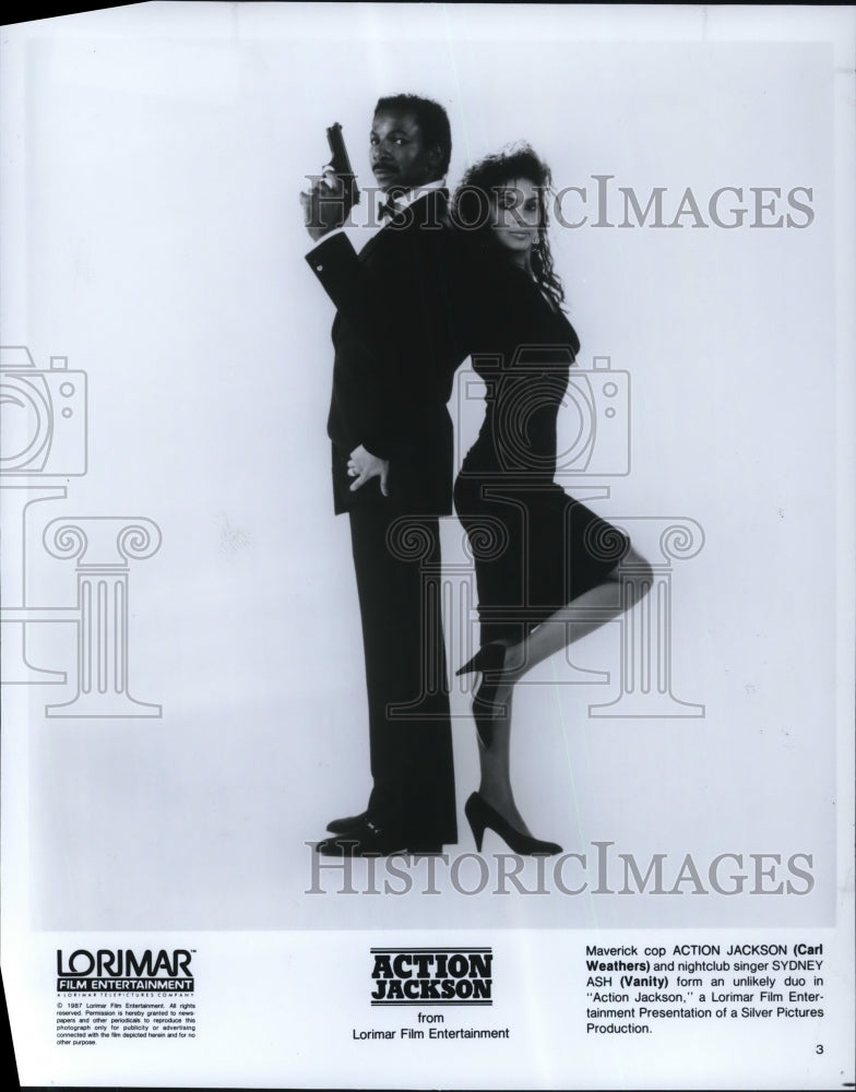 1988 Press Photo Carl Weathers & Vanity in Action Jackson - Historic Images