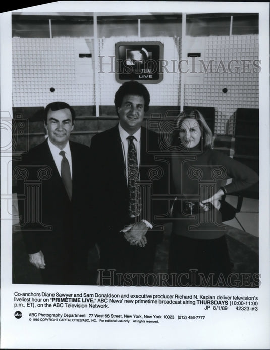 1989 Press Photo Diane Sawyer Sam Donaldson Richard Kaplan Primetime Live - Historic Images