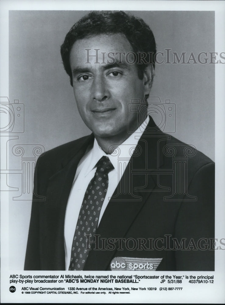 1988 Press Photo Al Michaels Sports Commentator ABC Monday Night Baseball - Historic Images