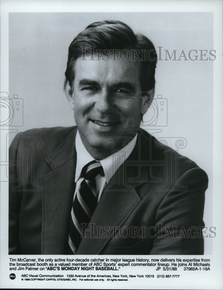 1988 Tim McCarver sportscaster for ABC Monday Night Baseball - Historic Images