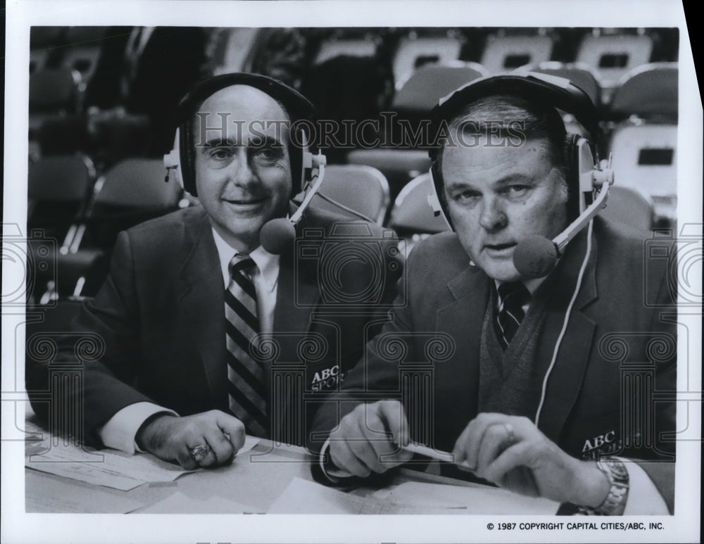 1987 Keith Jackson and Dick Vitale sportscasters College Basketball - Historic Images