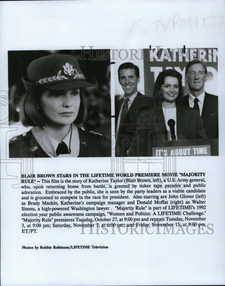 1992 Press Photo Blair Brown Donald Moffat and John Glover in Majority Rule - Historic Images