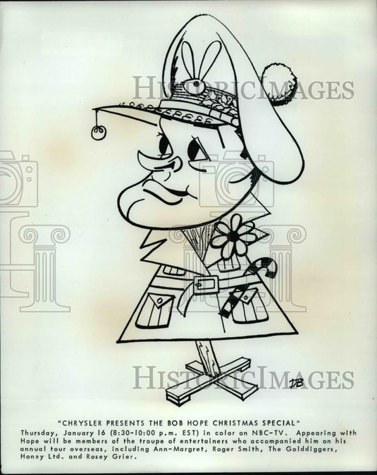 Press Photo Sketch of Bob Hope Chrysler Presents Bob Hope Christmas Special- Historic Images