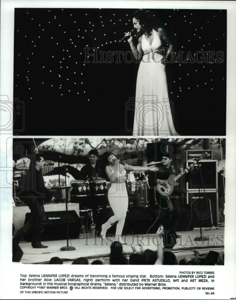 1997, Jennifer Lopez Jacob Vargas Pete Astudillo Art Meza in Selena - Historic Images