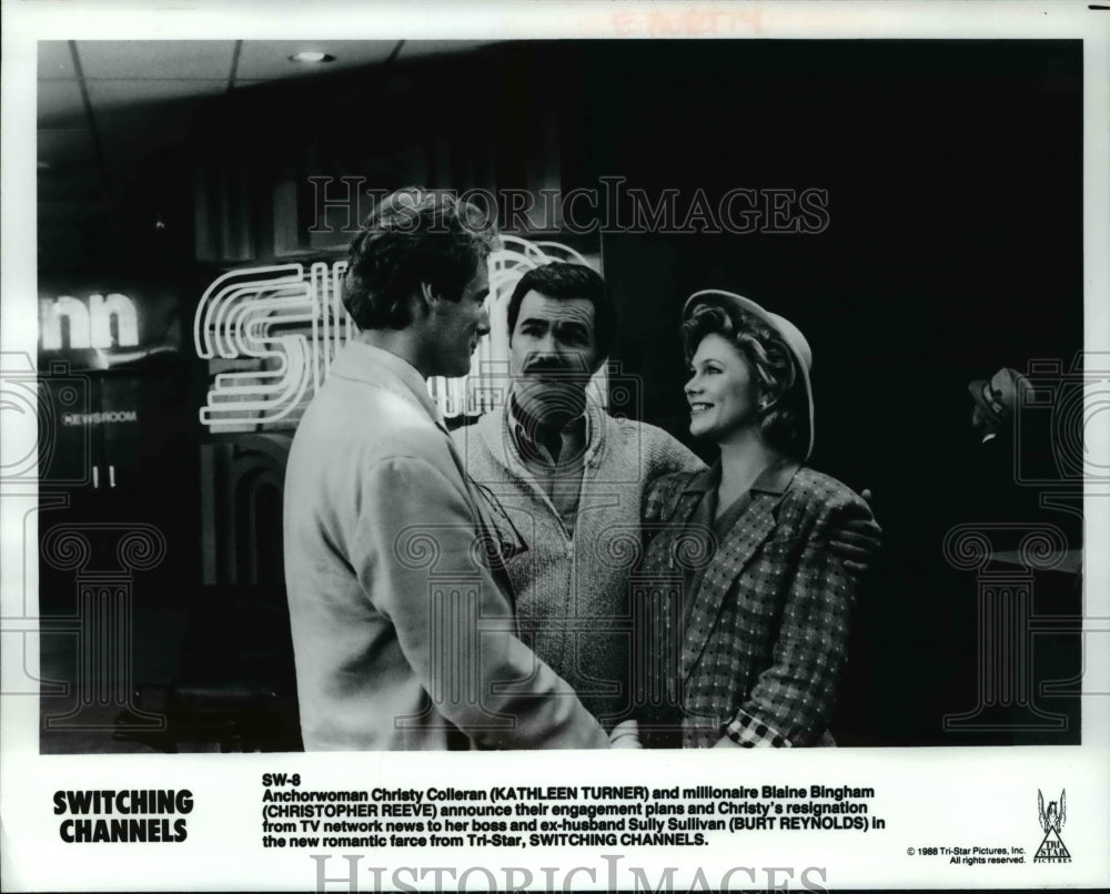 1988 Press Photo Switching Channels Kathleen Turner Christopher Reeve Burt- Historic Images