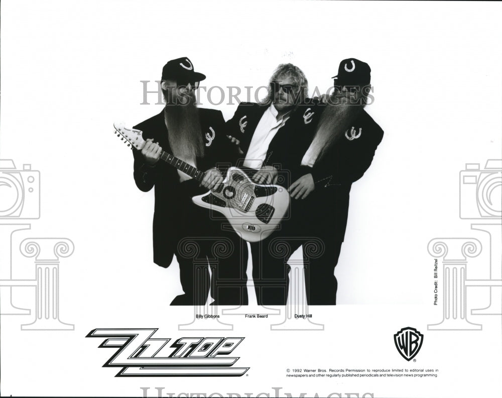 1992, Billy Gibbons Frank Beard and Dusty Hill of ZZ Top - cvp56276 - Historic Images