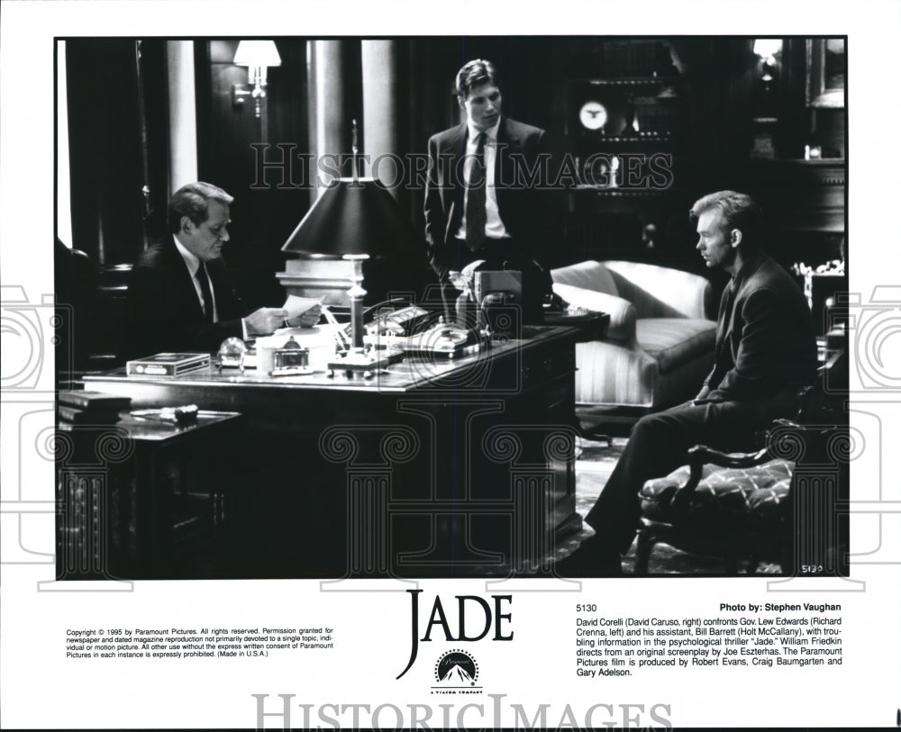 1995 Press Photo David Caruso Holt McCallany Richard Crenna in Jade - cvp56465 - Historic Images
