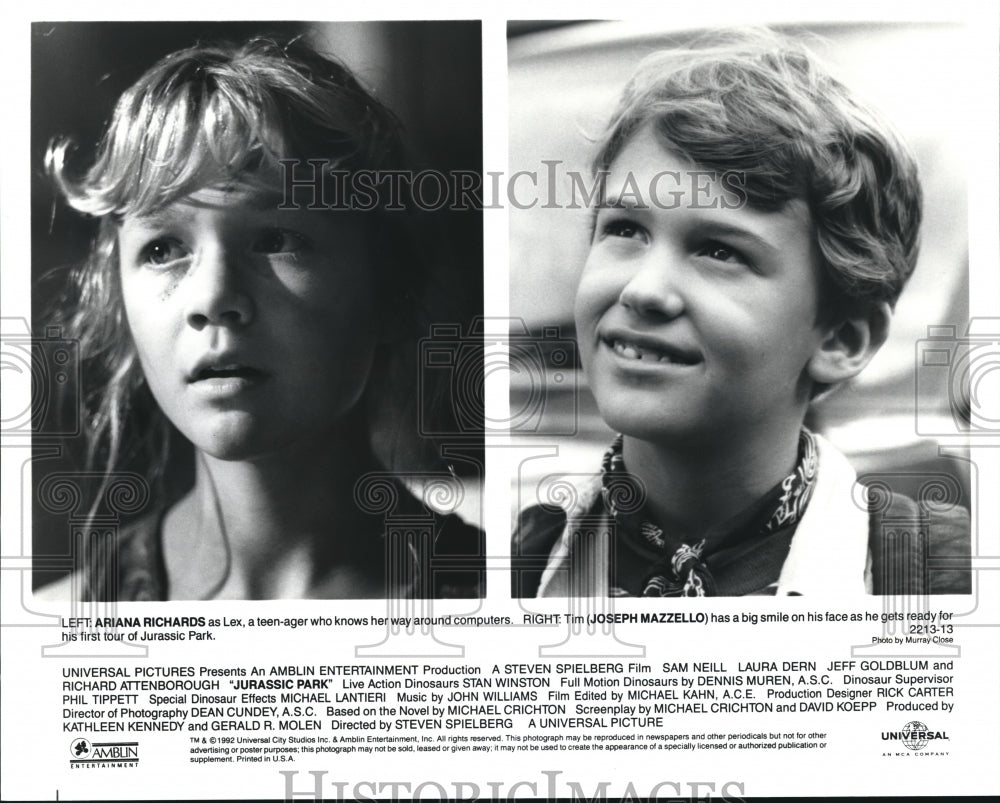 1992 Ariana Richards and Joseph Mazzell star in Jurassic Park-Historic Images