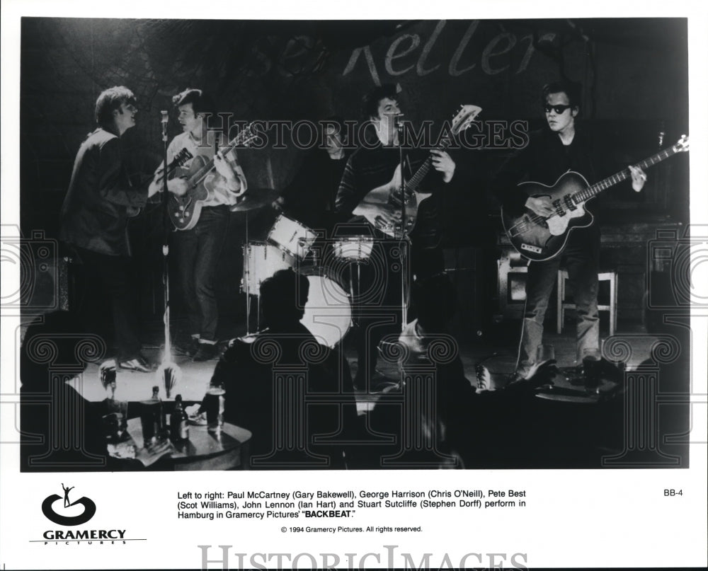 1994 Press Photo Gary Bakewell, Chris O'Neill, Ian Hart & Cast of Backbeat - Historic Images