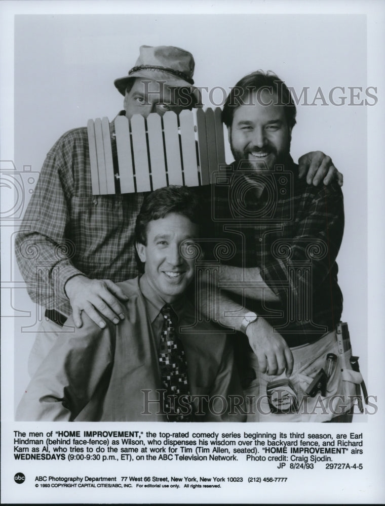 1993 Press Photo Earl Hindman Tim Allen Richard Karn Home Improvement - Historic Images