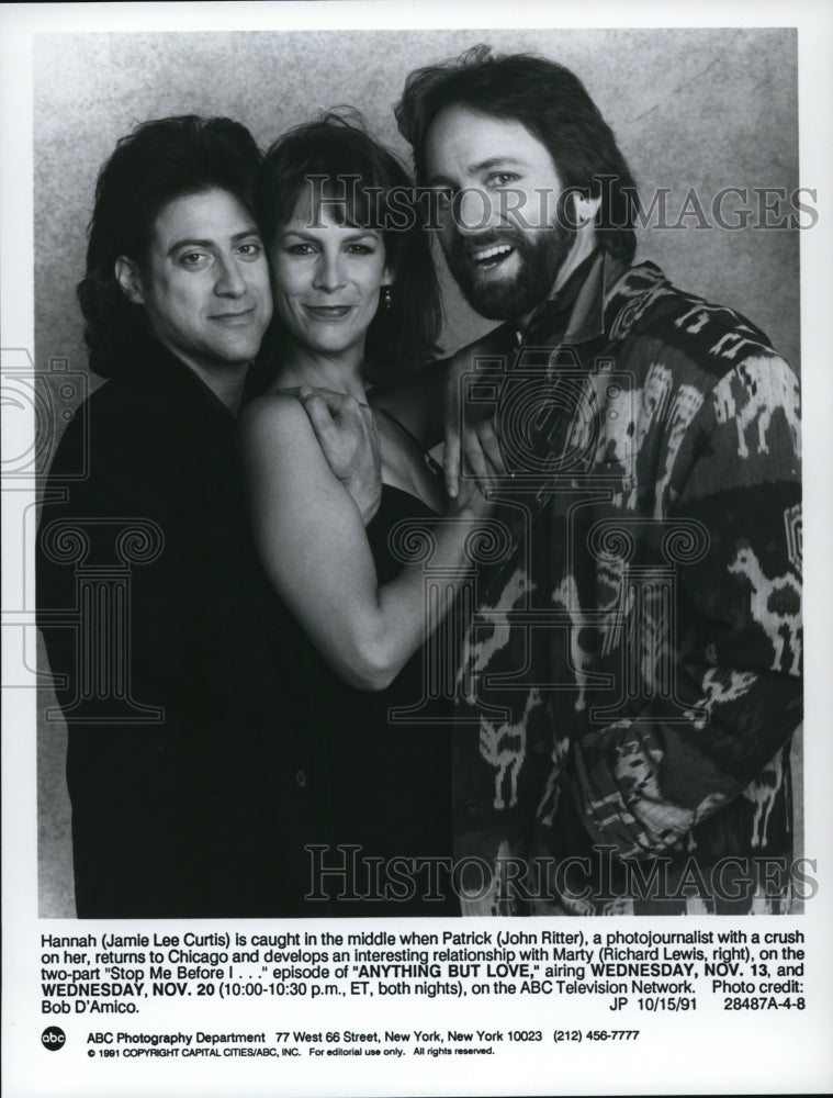 1991 Press Photo Jamie Lee Curtis, John Ritter in Anything But Love - cvp58240-Historic Images