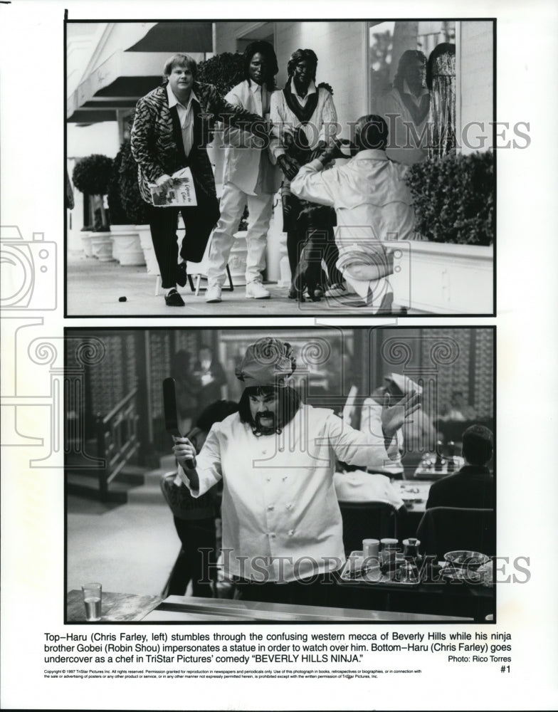 1997, Chris Farley&amp; Robin Shou in Beverly Hills Ninja - cvp58336 - Historic Images