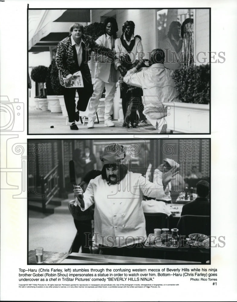 1997, Chris Farley& Robin Shou in Beverly Hills Ninja - cvp58336 - Historic Images