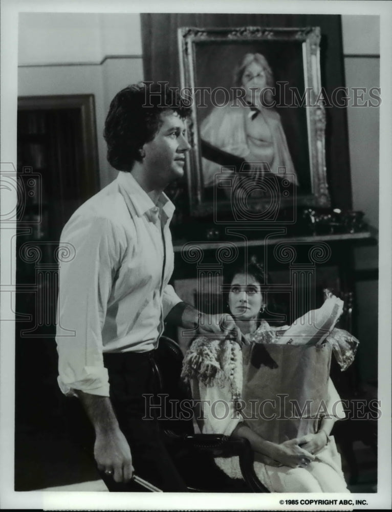 1985, Patrick Duffy &amp; Connie Sellecca in Arthur Hailey&#39;s Hotel on ABC - Historic Images